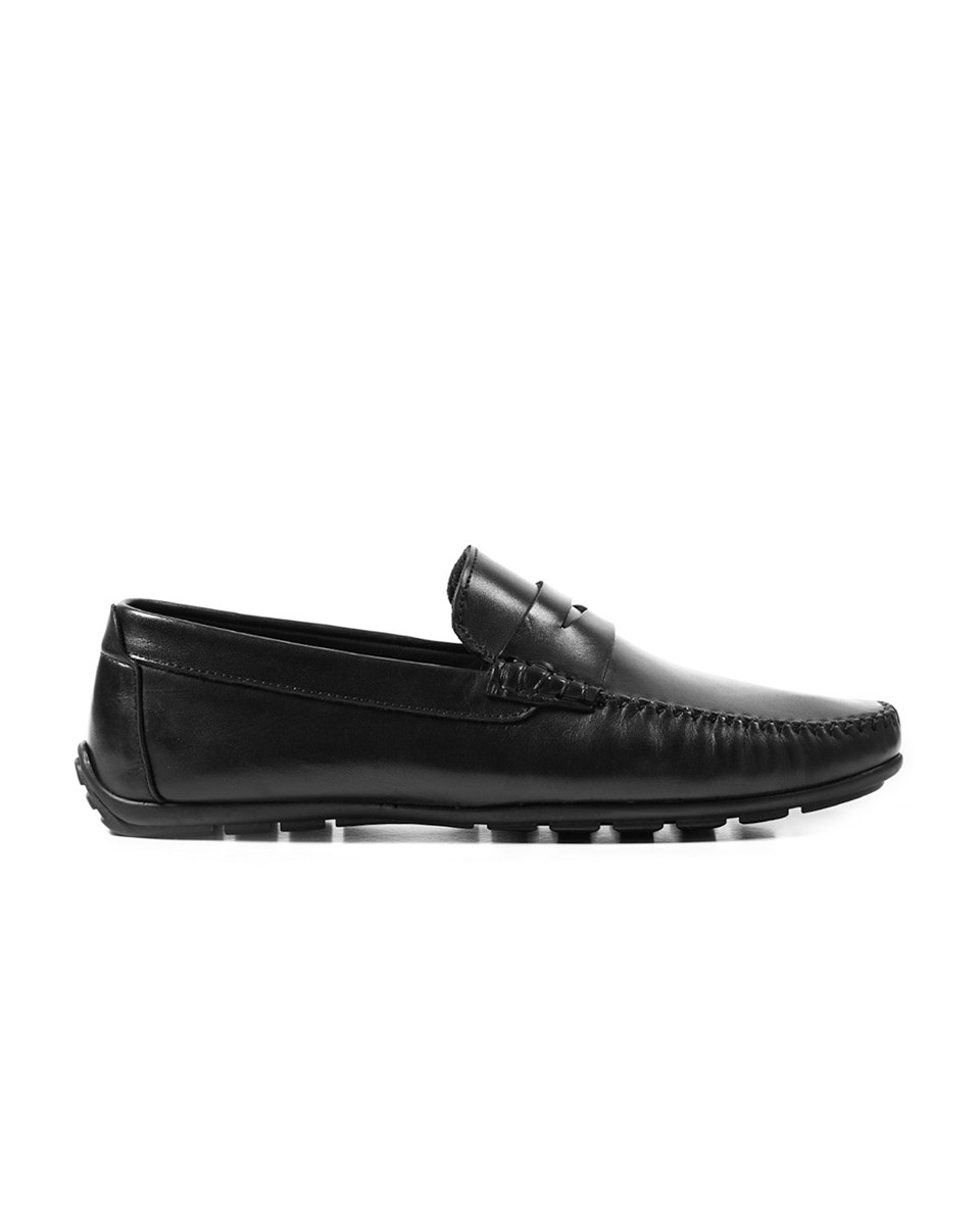 Perge Black Genuine Leather Loafer Shoes for Men