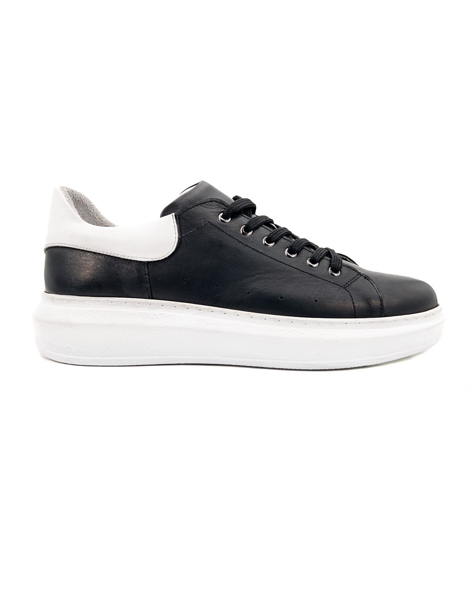 Strada Black-White Genuine Leather Sneaker for Men