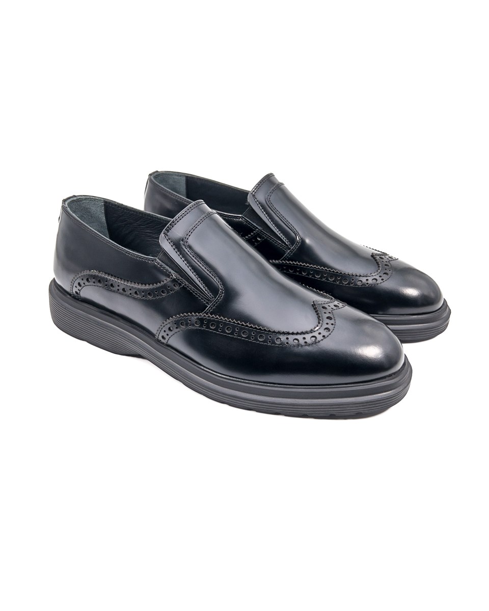 Akor Siyah Açma Hakiki Deri Günlük Klasik Erkek Ayakkabı