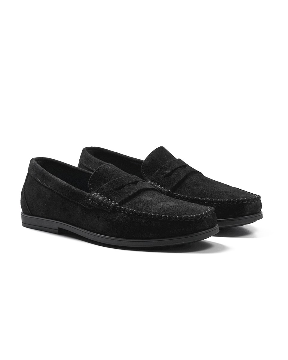 Cordelion Black Genuine Suede Leather Loafer Shoes for Men
