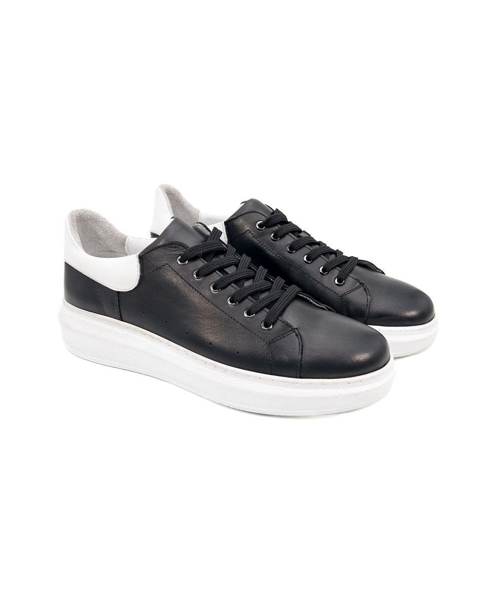 Strada Black-White Genuine Leather Sneaker for Men
