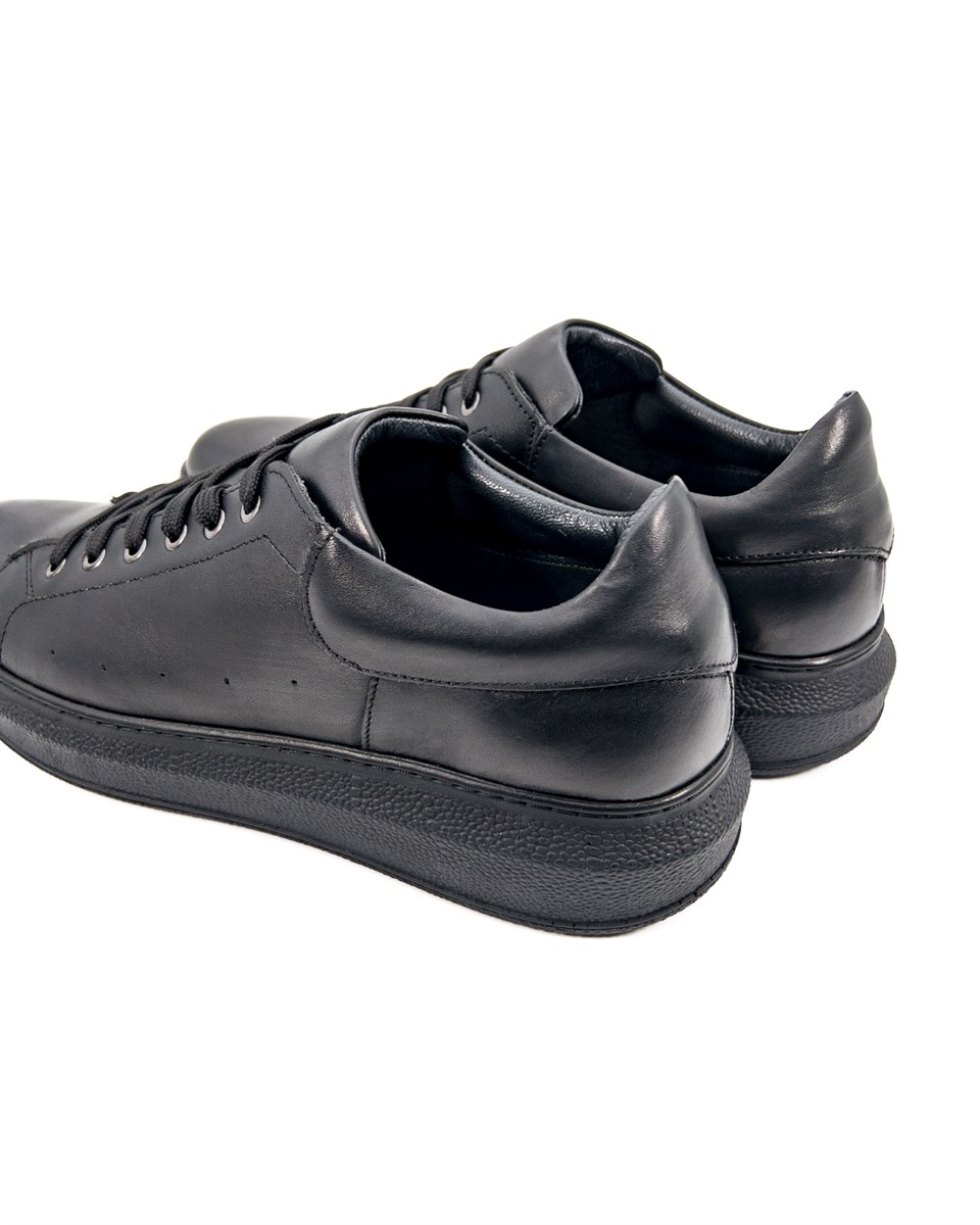 Strada Siyah Deri-Siyah Taban Hakiki Deri Erkek Spor Ayakkabı