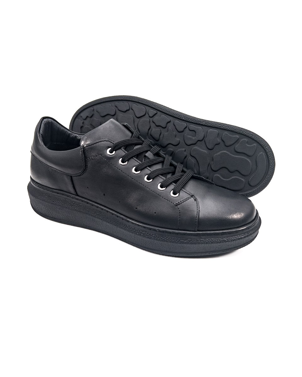 Strada Black Genuine Leather Sneaker for Men